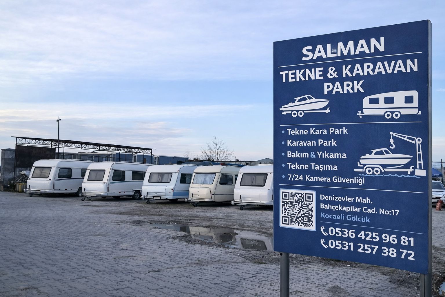 Salman Tekne ve Karavan Park tabelası - Kocaeli G&ouml;lc&uuml;k tekne park alanı